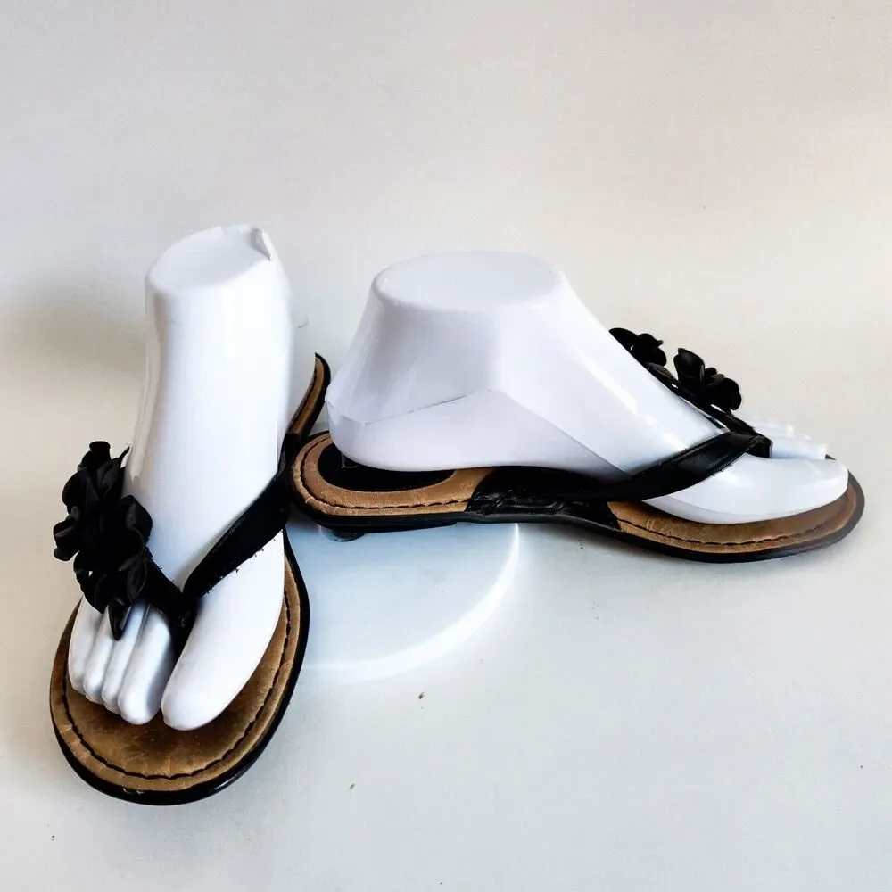 Born Black Vegan Flat Flower Thong Flip Flop Comfort Sandals Size 7 Preppy Boho‎